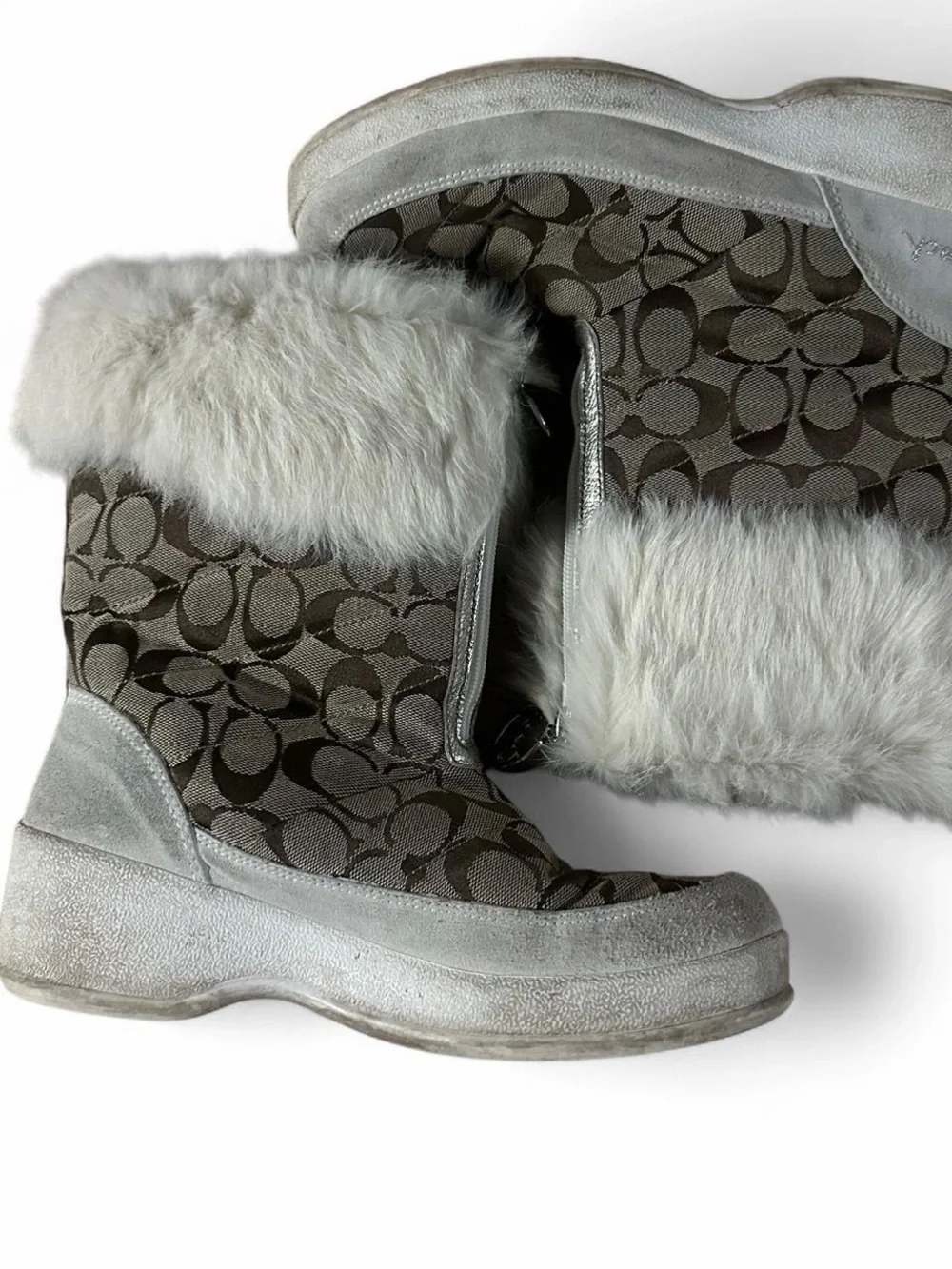 Coach Faith Fur Trimmed Winter Boots in Monogram Pattern